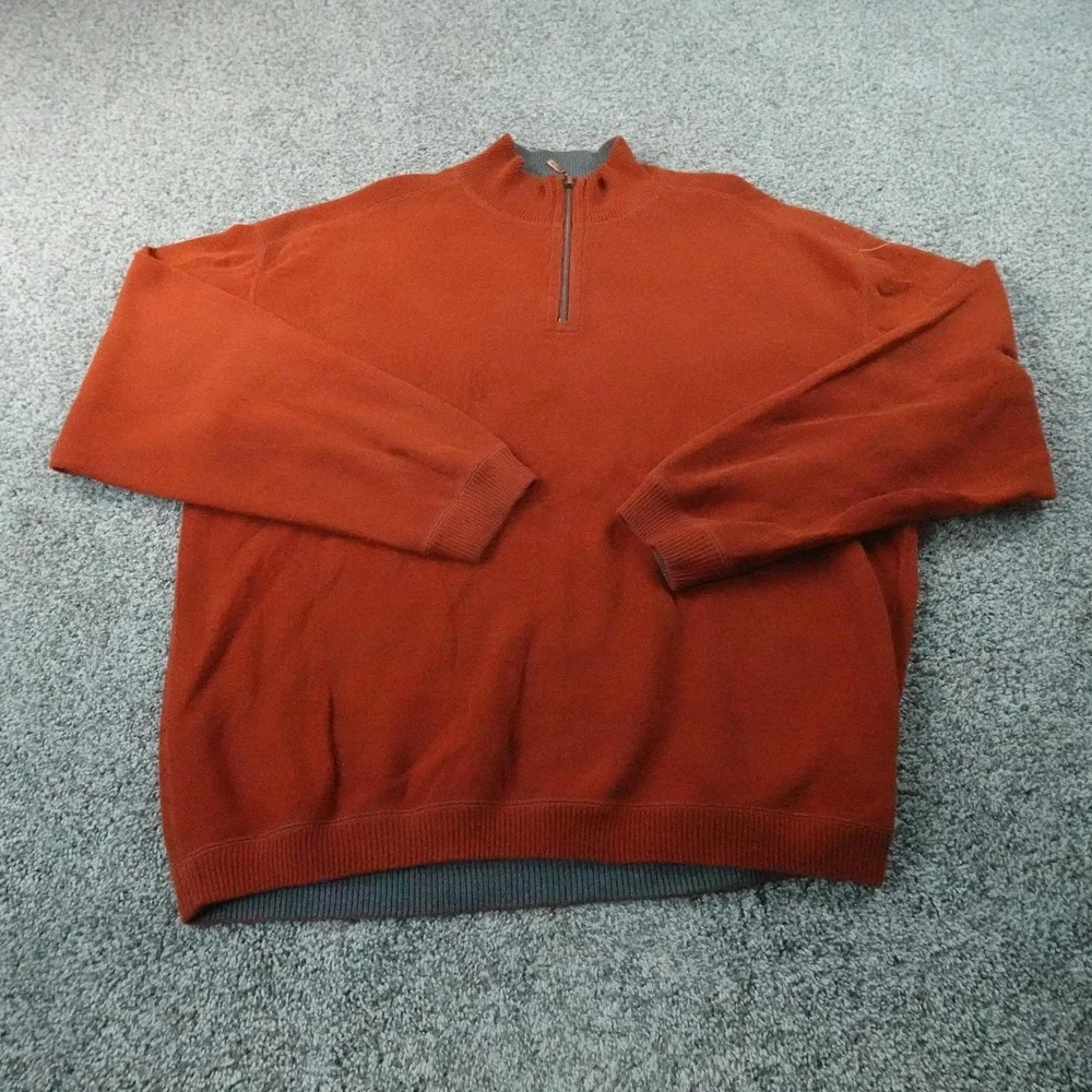 Tommy Bahama Sweater Mens XL Orange 1/4 Zip Mock Neck Knit Pullover Sweatshirt